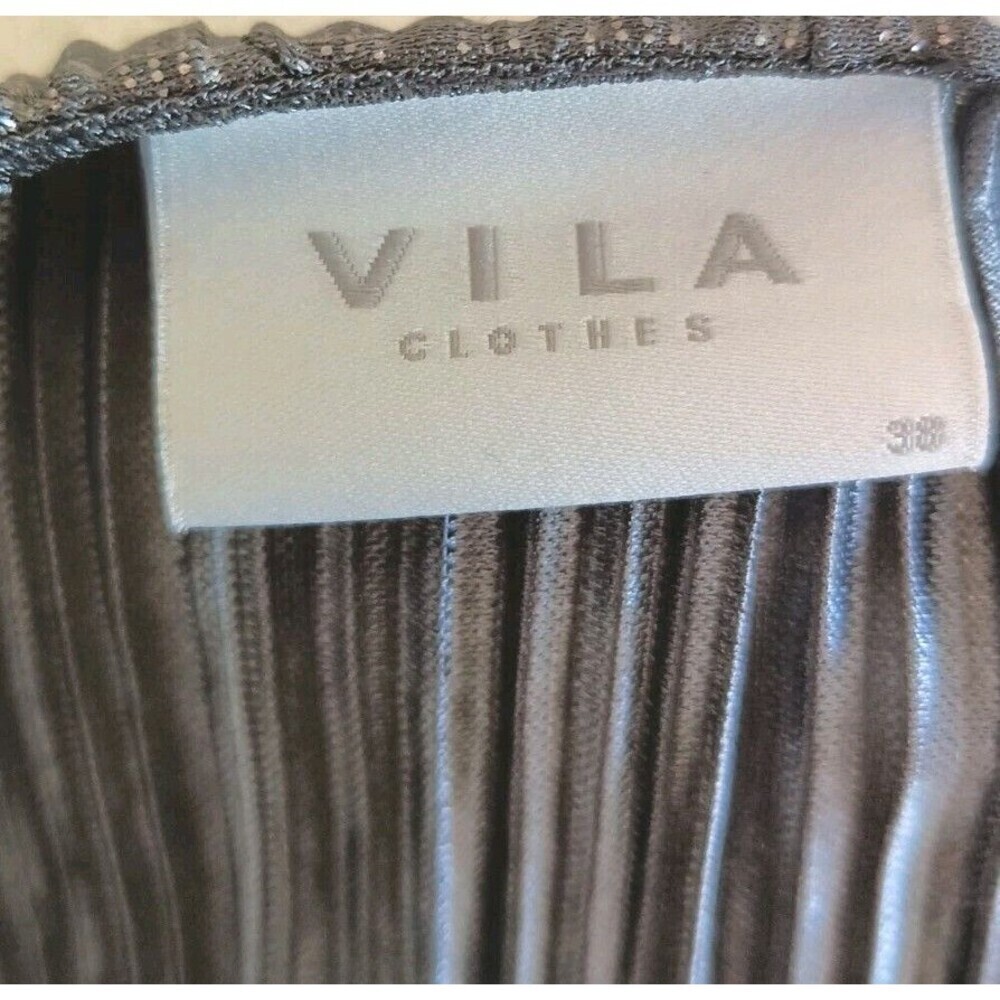 Vila Clothes Evening Dress Size 38 6/8 Metàllic Silver Tulip Wrap Crinkled Sheer - Picture 3 of 10